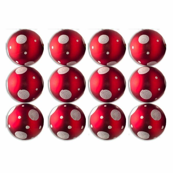 Queens Of Christmas 3 in. Ball Ornament with Dot Design, Red, 12PK ORN-12PK-DOT-RE